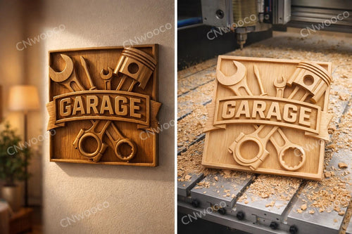 Fichier CNC panneau garage mécanique, bas-relief bois outils auto, décoration murale atelier, cadeau garage, modèle gravure 3D STL