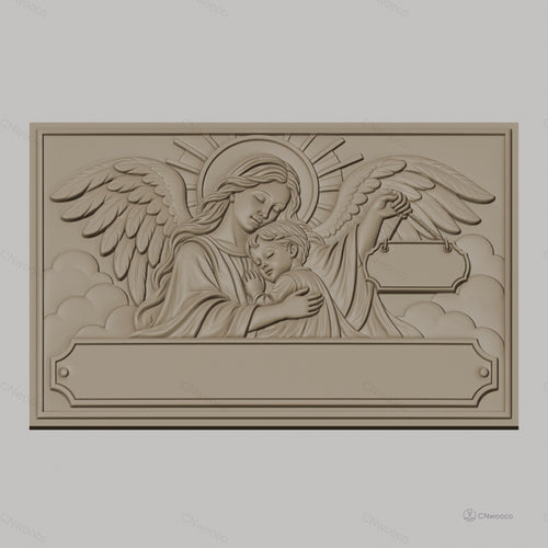 Fichier CNC & impression 3D ange gardien, enfant en étreinte avec ailes et auréole, haute qualité relief STL
