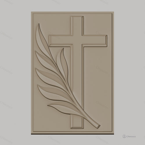 Fichier CNC & impression 3D Croix chrétienne avec branche d'olivier, haute qualité relief STL