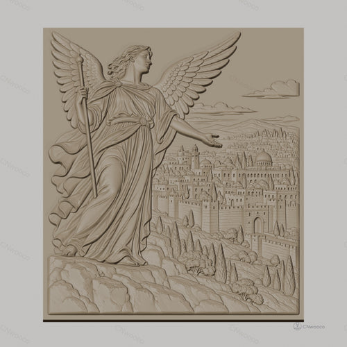 Fichier CNC & impression 3D ange avec ville ancienne, relief détaillé haute qualité relief STL