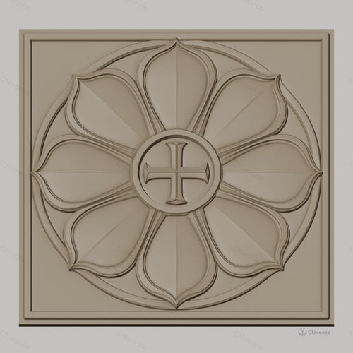 Fichier CNC & impression 3D rosace fleur avec croix, décoration sculptée haute qualité relief STL