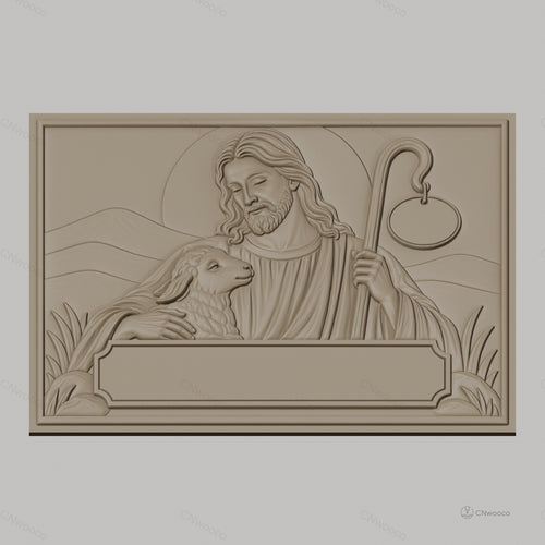Fichier CNC & impression 3D Jésus bon berger avec agneau, bâton de berger, haute qualité relief STL