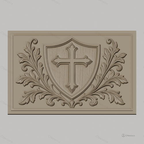 Fichier CNC & impression 3D écusson avec croix et ornements floraux, haute qualité relief STL