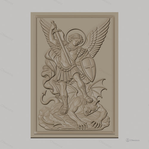 Fichier CNC & impression 3D Archange Michel combattant le démon, épée et bouclier, haute qualité relief STL
