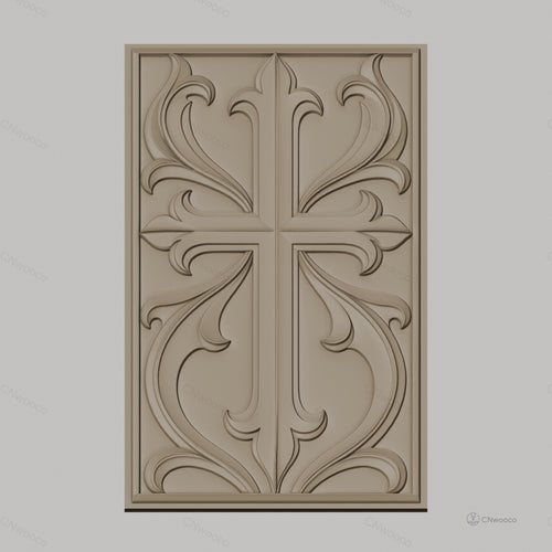Fichier CNC & impression 3D croix décorative, motifs floraux sculptés, haute qualité relief STL