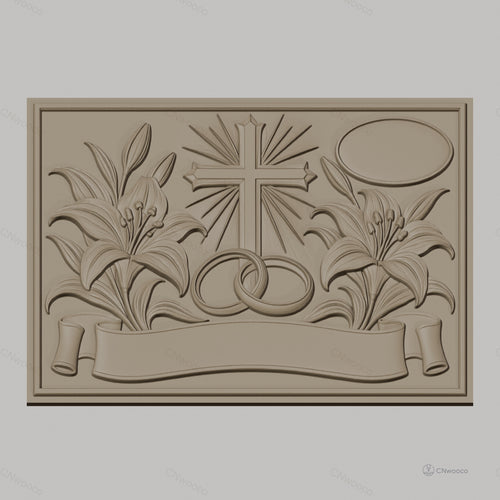 Fichier CNC & impression 3D thème mariage, croix, anneaux, lys, bannière, haute qualité relief STL