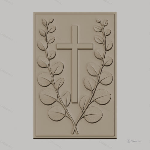 Fichier CNC & impression 3D Croix chrétienne et feuilles, haute qualité relief STL