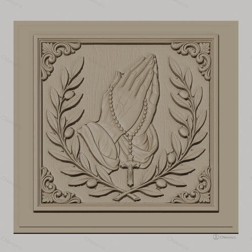 Fichier CNC & impression 3D mains en prière, chapelet et branches d’olivier, haute qualité relief STL