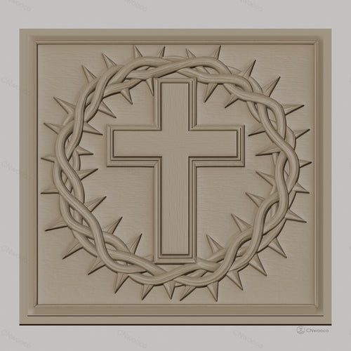 Fichier CNC & impression 3D Croix chrétienne, couronne d'épines, haute qualité relief STL