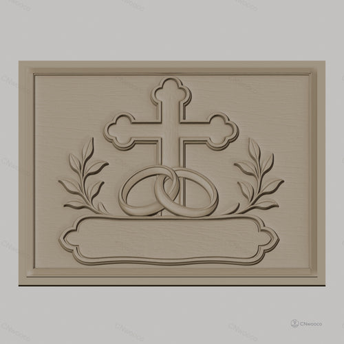 Fichier CNC & impression 3D mariage, bagues entrelacées, croix et feuillage, haute qualité relief STL