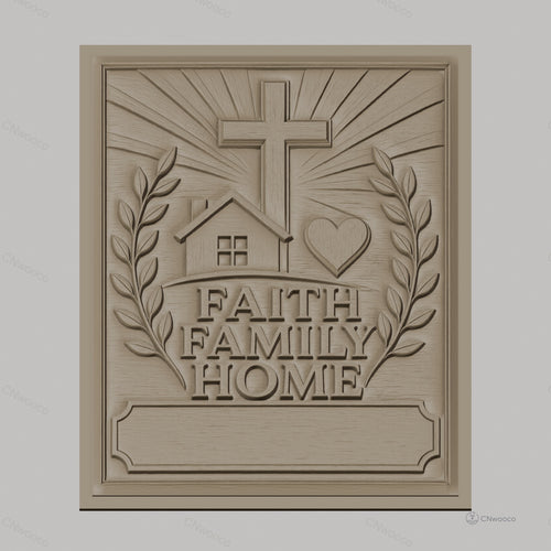 Fichier CNC & impression 3D foi, famille, maison avec croix et coeur, haute qualité relief STL