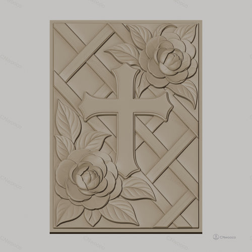 Fichier CNC & impression 3D Croix et roses avec motif treillis, haute qualité relief STL