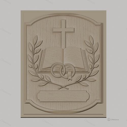 Fichier CNC & impression 3D thème mariage, croix, livre ouvert, anneaux, branches d'olivier, haute qualité relief STL