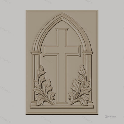 Fichier CNC & impression 3D croix chrétienne avec feuillage ornemental, haute qualité relief STL