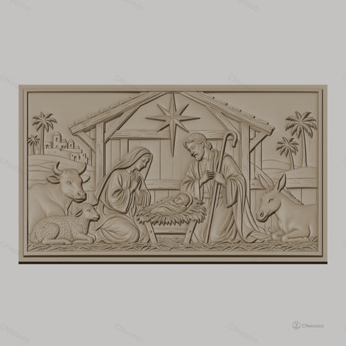 Fichier CNC & impression 3D scène de la nativité, Marie Joseph Jésus crèche animaux, haute qualité relief STL