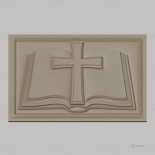 Fichier CNC & impression 3D bible ouverte avec croix religion, haute qualité relief STL