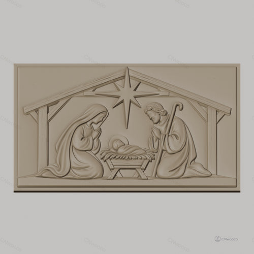 Fichier CNC & impression 3D scène de la Nativité, crèche avec Marie Joseph et bébé Jésus, haute qualité relief STL