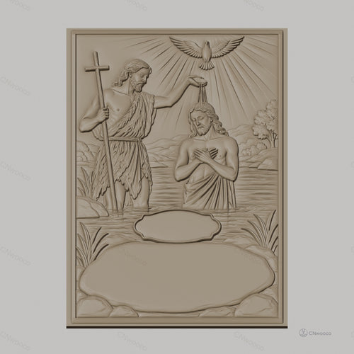 Fichier CNC & impression 3D Baptême de Jésus, scène de baptême chrétien, haute qualité relief STL