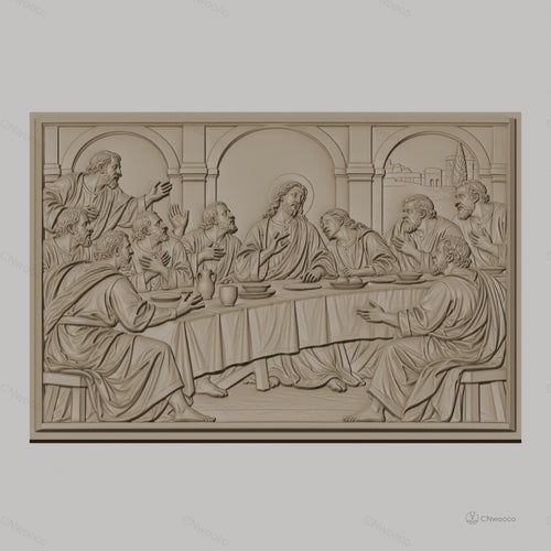 Fichier CNC & impression 3D La Cène, Jésus et apôtres à table, haute qualité relief STL