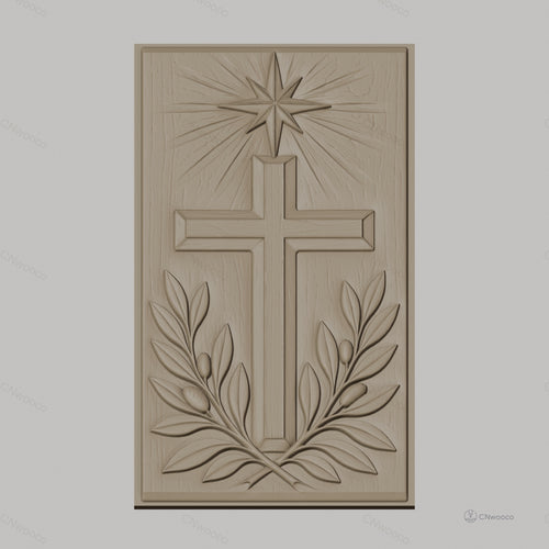 Fichier CNC & impression 3D Croix chrétienne, étoile et branches d'olivier, haute qualité relief STL