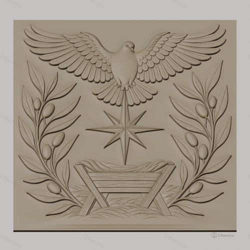 Fichier CNC & impression 3D scène de la nativité, colombe, étoile, mangeoire et branches d'olivier, haute qualité relief STL
