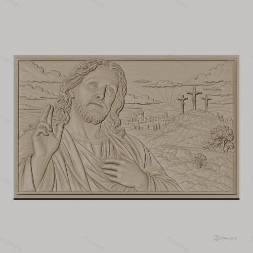 Fichier CNC & impression 3D Jésus Christ, trois croix sur colline, haute qualité relief STL