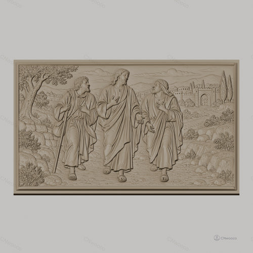Fichier CNC & impression 3D scène biblique Jésus et disciples, paysage ancien relief, haute qualité relief STL