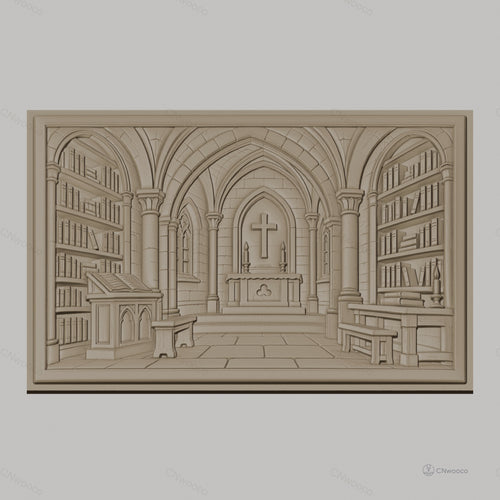 Fichier CNC & impression 3D intérieur d'église gothique, autel, bibliothèque, croix, haute qualité relief STL