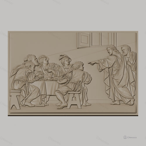 Fichier CNC & impression 3D scène biblique Jésus et apôtres à la table, haute qualité relief STL