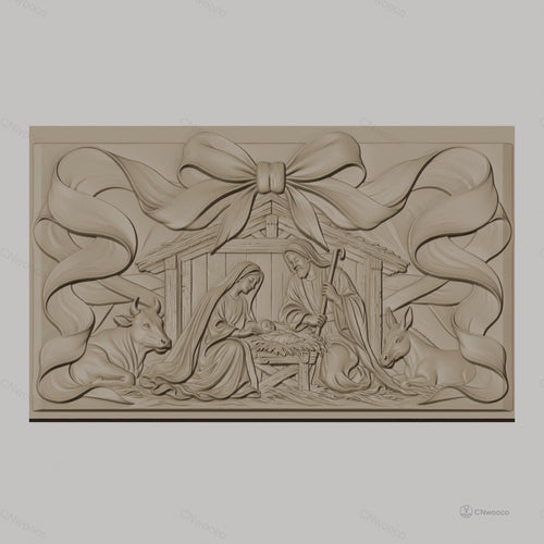 Fichier CNC & impression 3D scène de la nativité avec crèche, Marie, Joseph, Jésus, animaux, haute qualité relief STL