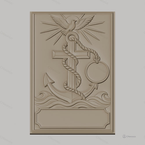 Fichier CNC & impression 3D ancre, croix, colombe et vagues, haute qualité relief STL