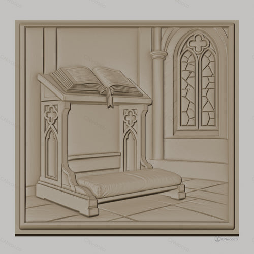 Fichier CNC & impression 3D pupitre de prière, livre ouvert et fenêtre gothique, haute qualité relief STL
