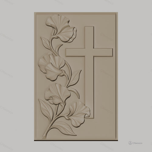 Fichier CNC & impression 3D Croix et fleurs, relief floral ornemental, haute qualité relief STL