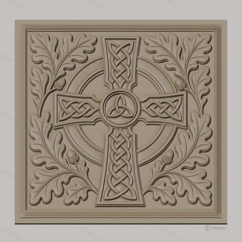 Fichier CNC & impression 3D Croix celtique, feuillage et glands en relief, haute qualité relief STL