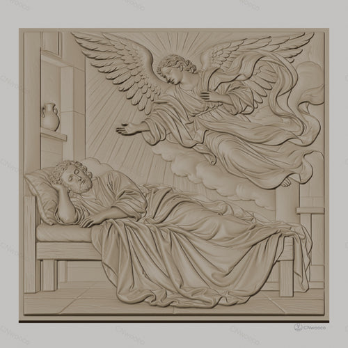 Fichier CNC & impression 3D ange visitant homme dormant, drapés et nuage, haute qualité relief STL