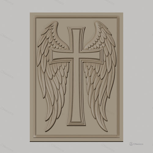 Fichier CNC & impression 3D Croix avec ailes d'ange, haute qualité relief STL