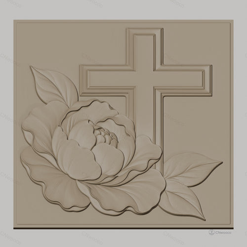 Fichier CNC & impression 3D fleur et croix chrétienne, relief délicat haute qualité relief STL
