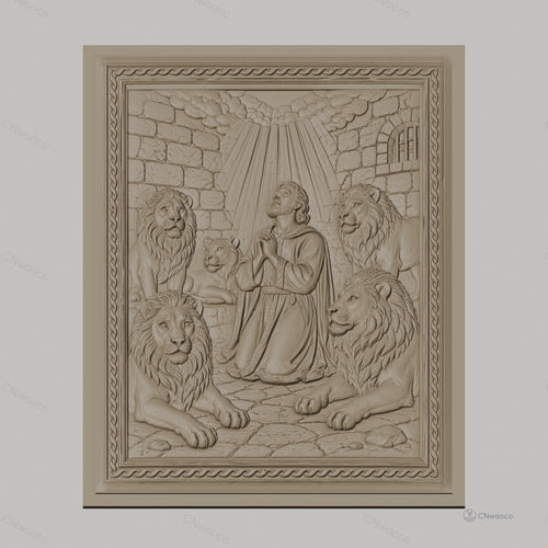 Fichier CNC & impression 3D Daniel avec lions, scène biblique en prison, haute qualité relief STL