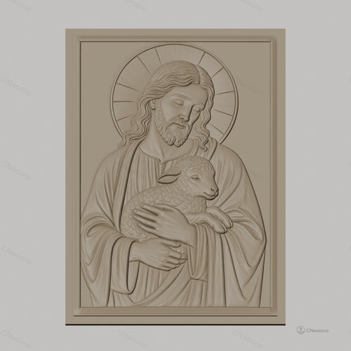 Fichier CNC & impression 3D Jésus avec agneau, icône religieuse en relief, haute qualité relief STL