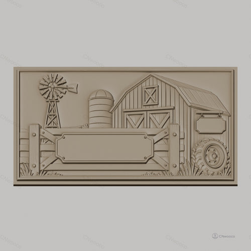 Fichier CNC & impression 3D ferme avec grange, moulin à vent et clôture, haute qualité relief STL