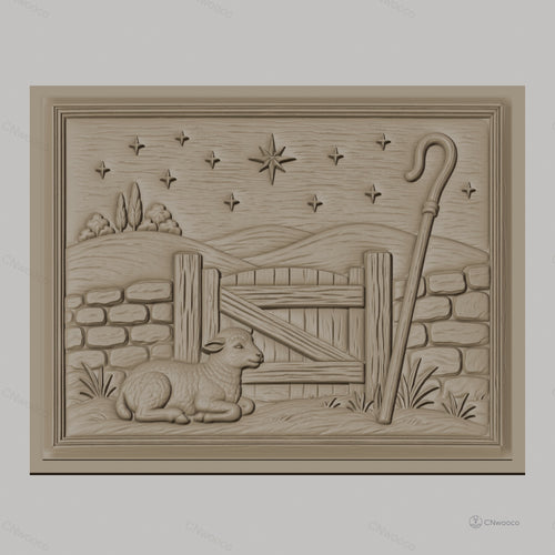 Fichier CNC & impression 3D agneau berger, porte en bois et étoile, haute qualité relief STL