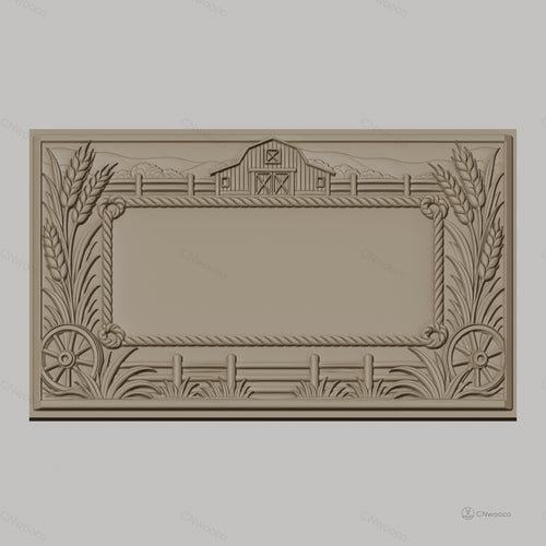 Fichier CNC & impression 3D paysage ferme, grange, épis de blé, roues et clôture, haute qualité relief STL
