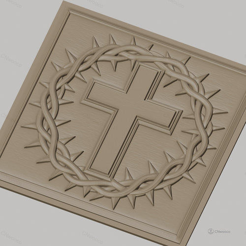 Fichier CNC & impression 3D Croix chrétienne, couronne d'épines, haute qualité relief STL