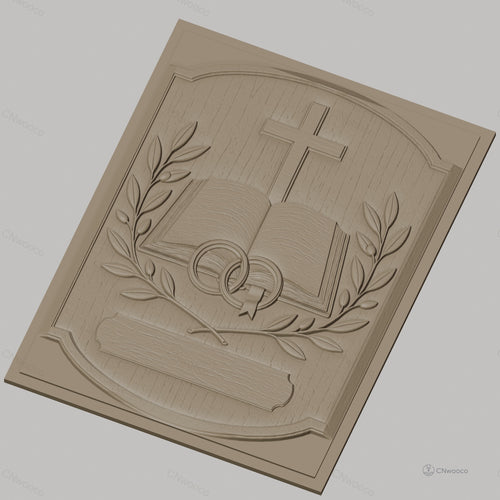 Fichier CNC & impression 3D thème mariage, croix, livre ouvert, anneaux, branches d'olivier, haute qualité relief STL
