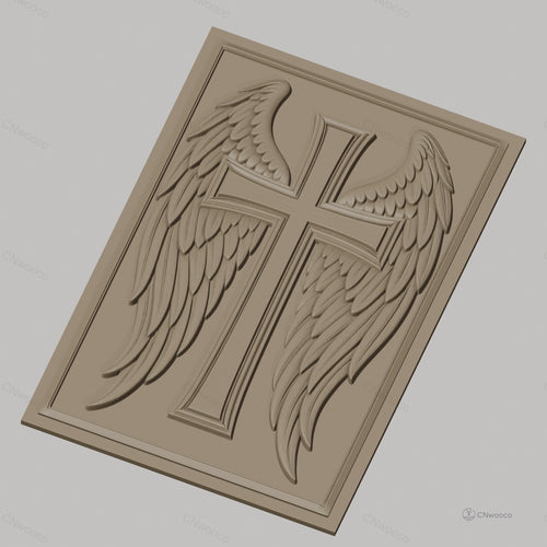 Fichier CNC & impression 3D Croix avec ailes d'ange, haute qualité relief STL