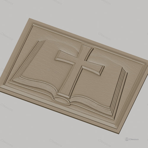Fichier CNC & impression 3D bible ouverte avec croix religion, haute qualité relief STL