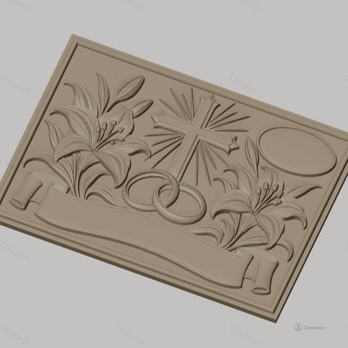 Fichier CNC & impression 3D thème mariage, croix, anneaux, lys, bannière, haute qualité relief STL