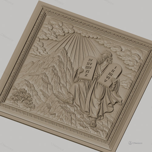 Fichier CNC & impression 3D Moïse et les dix commandements, scène biblique sur montagne, haute qualité relief STL