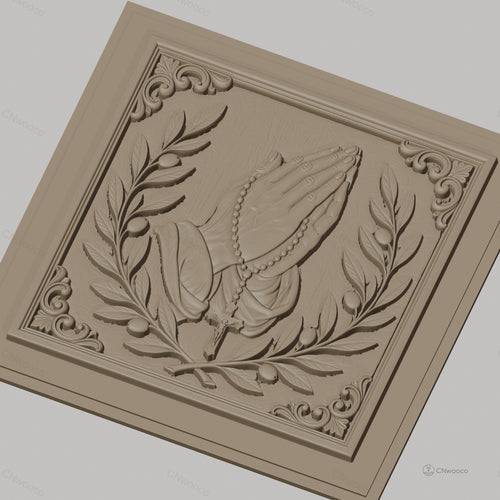Fichier CNC & impression 3D mains en prière, chapelet et branches d’olivier, haute qualité relief STL