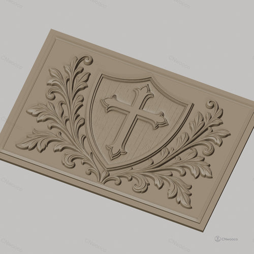 Fichier CNC & impression 3D écusson avec croix et ornements floraux, haute qualité relief STL